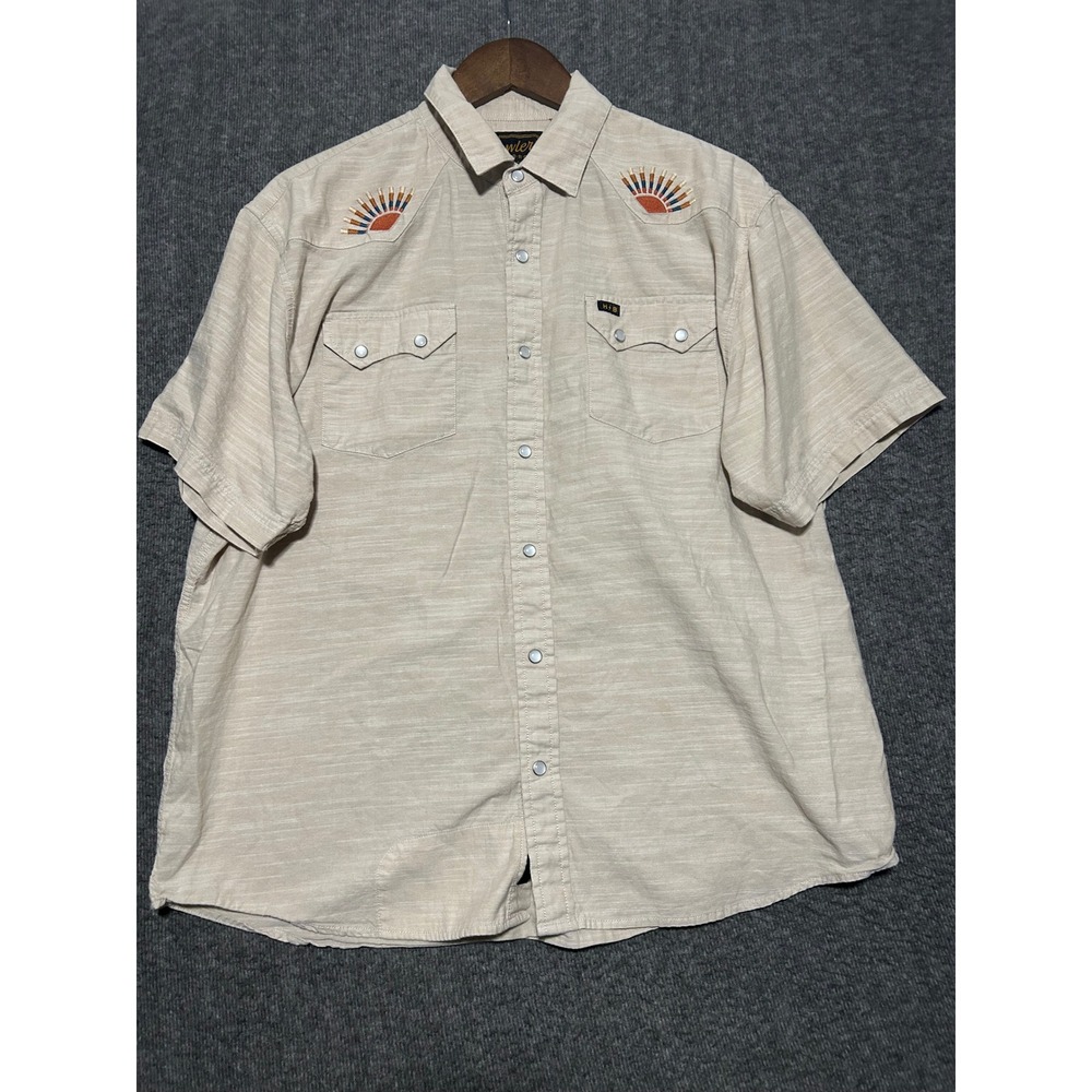 Howler Brothers Gaucho Shirt Mens L Beige Pearl Snap Short Sleeve Sunrise - Picture 2 of 6